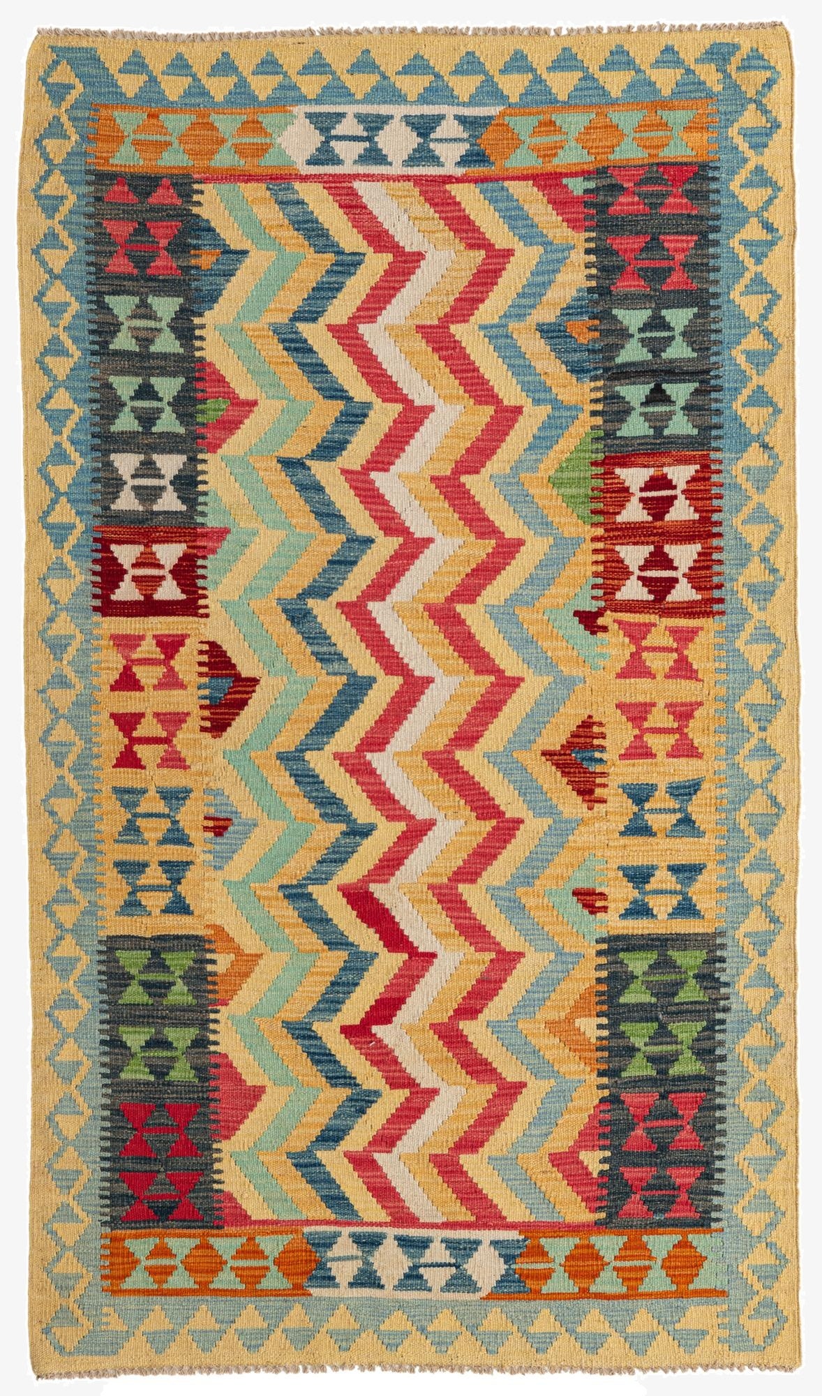  3' 8 x 6' 3  Hand Woven Kilim Maymana Wool Runner Rug