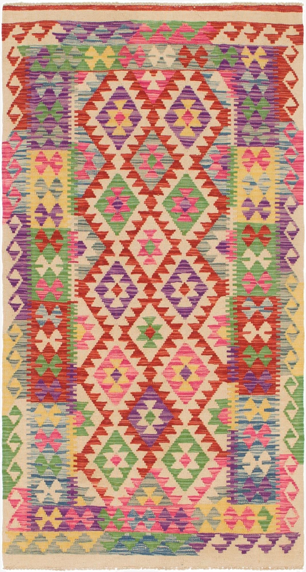  3' 4 x 6' 3  Hand Woven Kilim Maymana Wool Runner Rug