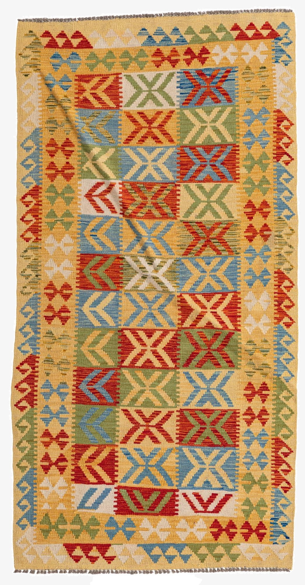  3' 5 x 6' 8  Hand Woven Kilim Maymana Wool Runner Rug