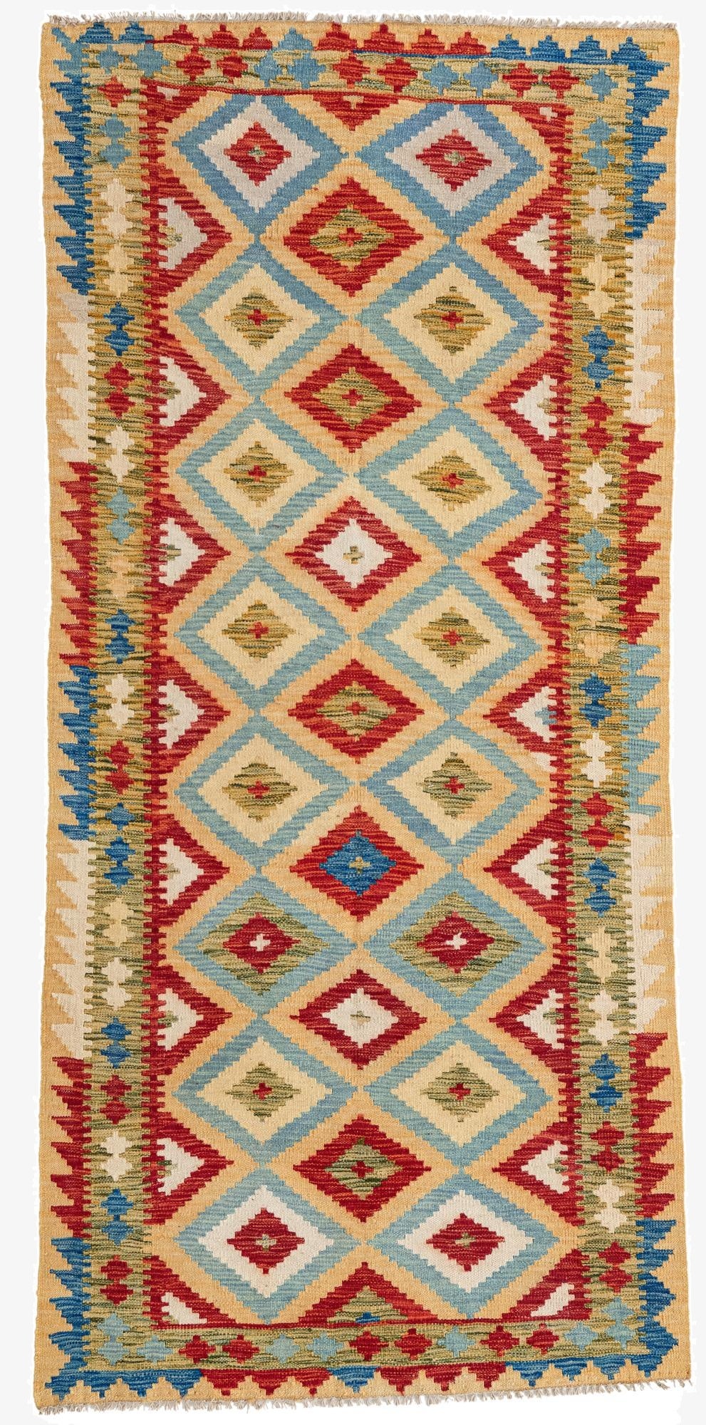  3' 2 x 6' 9  Hand Woven Kilim Maymana Wool Runner Rug