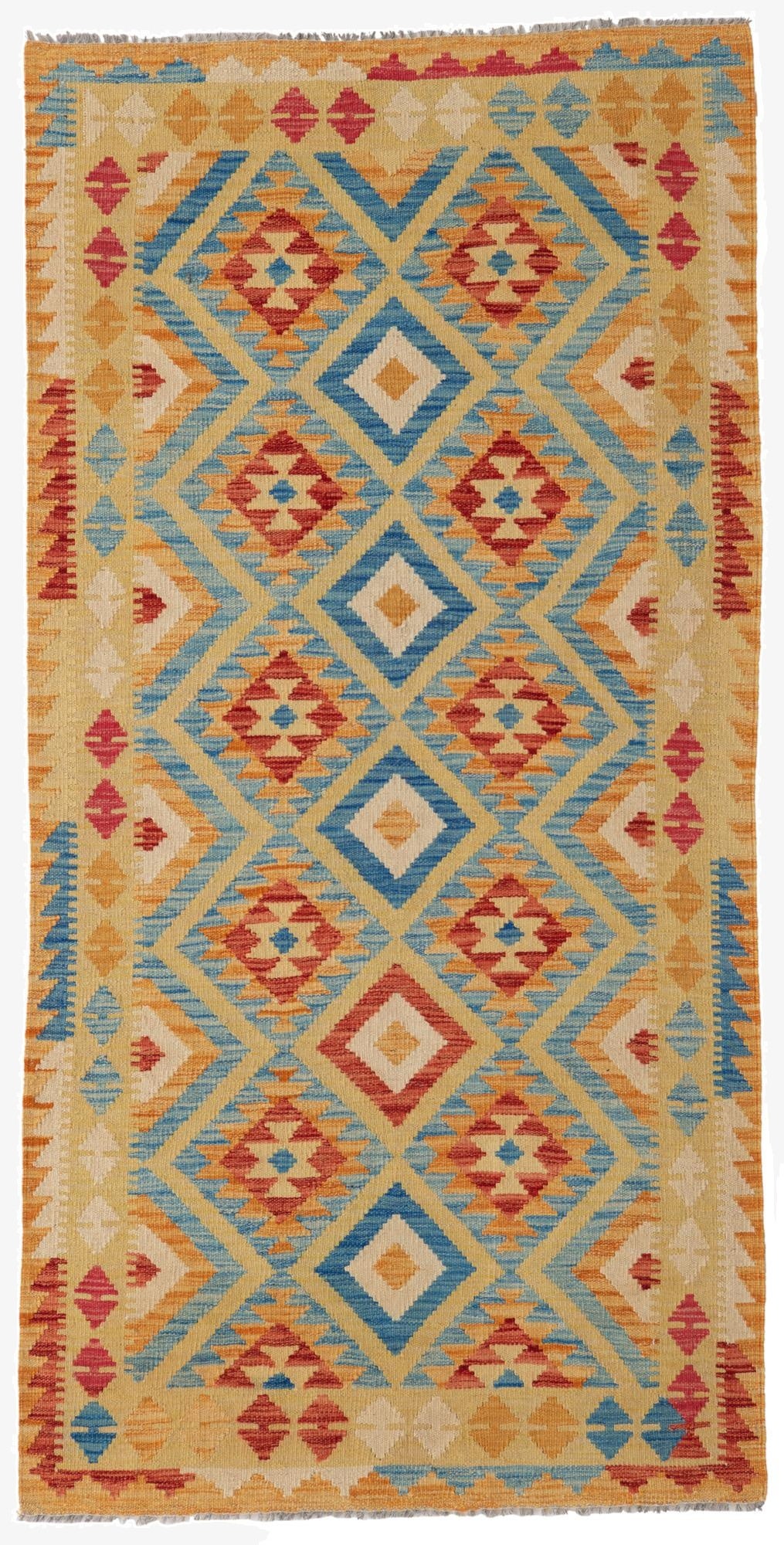 3' 5 x 6' 9  Hand Woven Kilim Maymana Wool Runner Rug