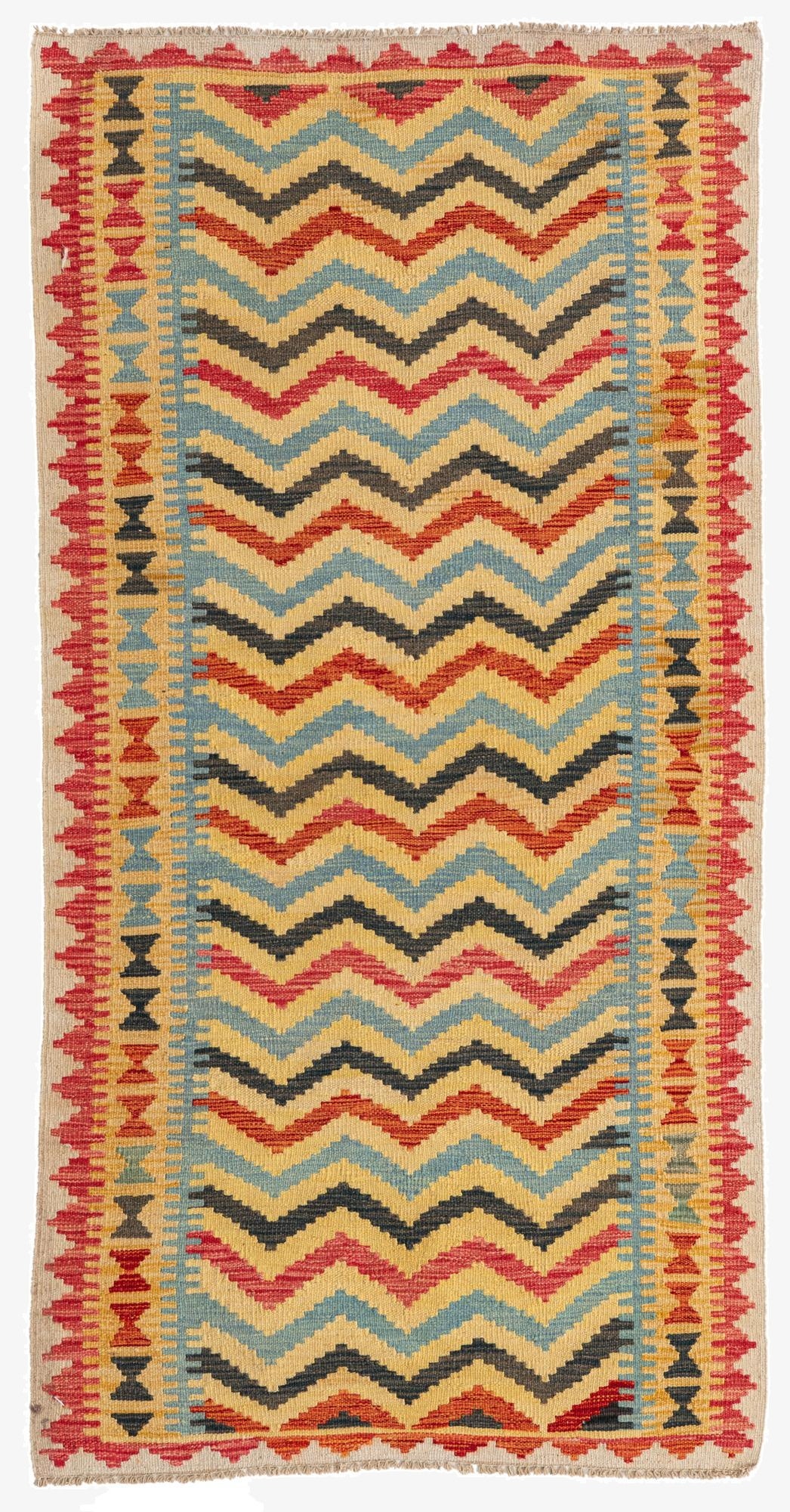  3' 4 x 6' 7  Hand Woven Kilim Maymana Wool Runner Rug