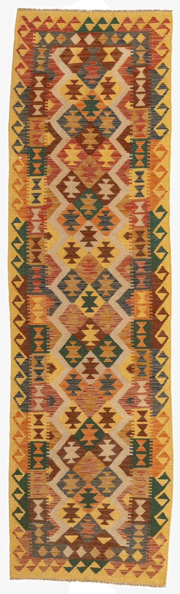  2' 9 x 9' 7  Hand Woven Kilim Maymana Wool Runner Rug