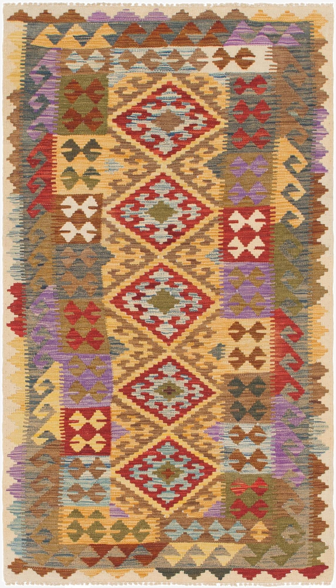  3' 4 x 6' 2  Hand Woven Kilim Maymana Wool Runner Rug