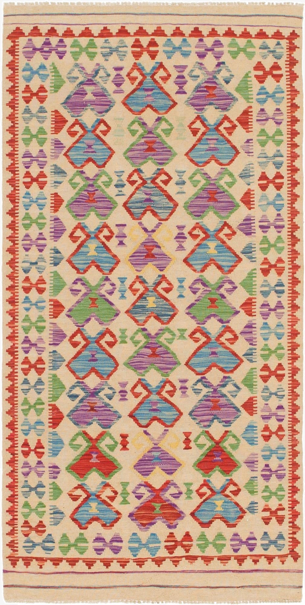  3' 3 x 6' 3  Hand Woven Kilim Maymana Wool Runner Rug