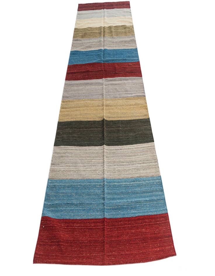 Detail image of  3' 8 x 11'  Hand Woven Kilim Modern Wool Runner Rug