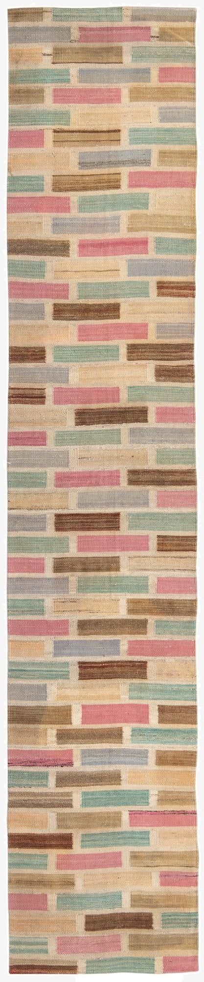  2' 4 x 11' 10  Hand Woven Kilim Modern Wool Runner Rug