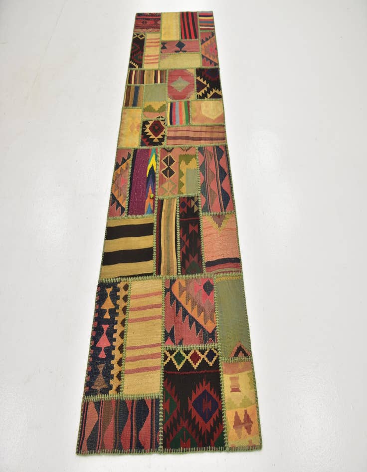 Detail image of  2' 10 x 8' 6  Hand Woven Kilim Patchwork Wool Runner Rug