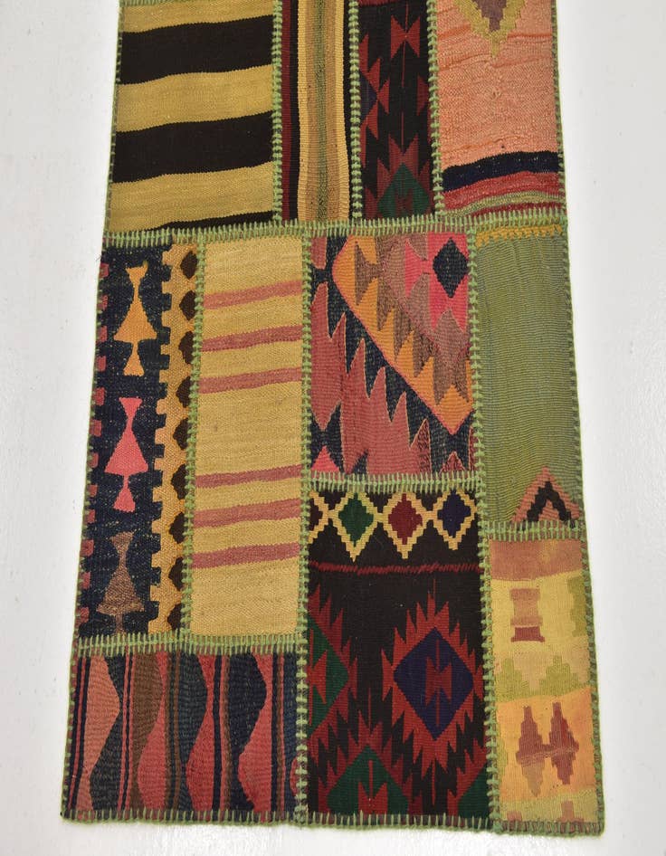 Detail image of  2' 10 x 8' 6  Hand Woven Kilim Patchwork Wool Runner Rug