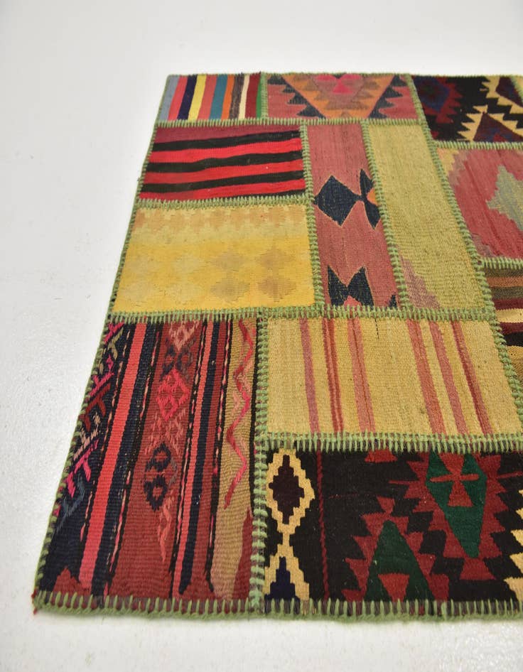 Detail image of  2' 10 x 8' 6  Hand Woven Kilim Patchwork Wool Runner Rug