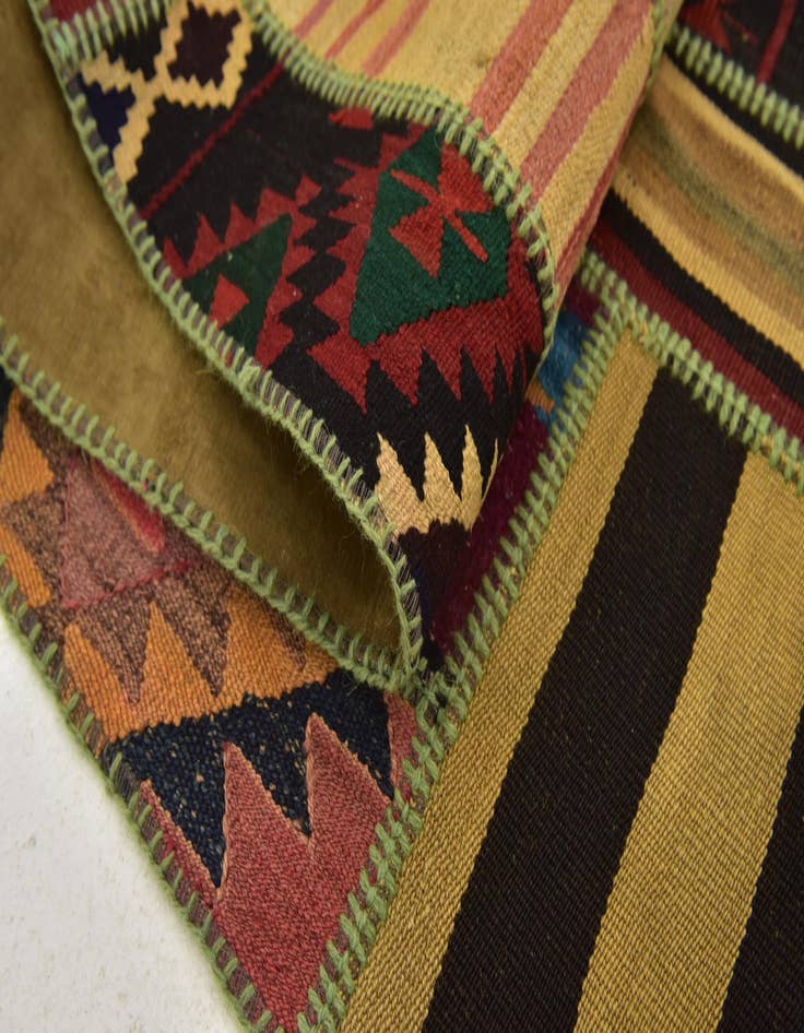 Detail image of  2' 10 x 8' 6  Hand Woven Kilim Patchwork Wool Runner Rug