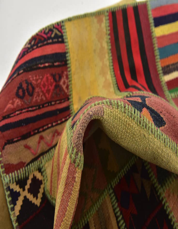 Detail image of  2' 10 x 8' 6  Hand Woven Kilim Patchwork Wool Runner Rug