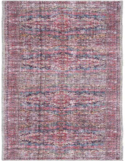 A 10 ft multi-colored runner rug with a distressed traditional medallion pattern, ideal for a hallway.