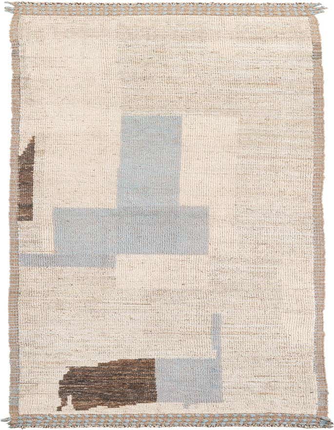 A 10 Ft runner rug with a shag pile, featuring a multi-colored abstract tribal pattern in cream, light blue, and brown.