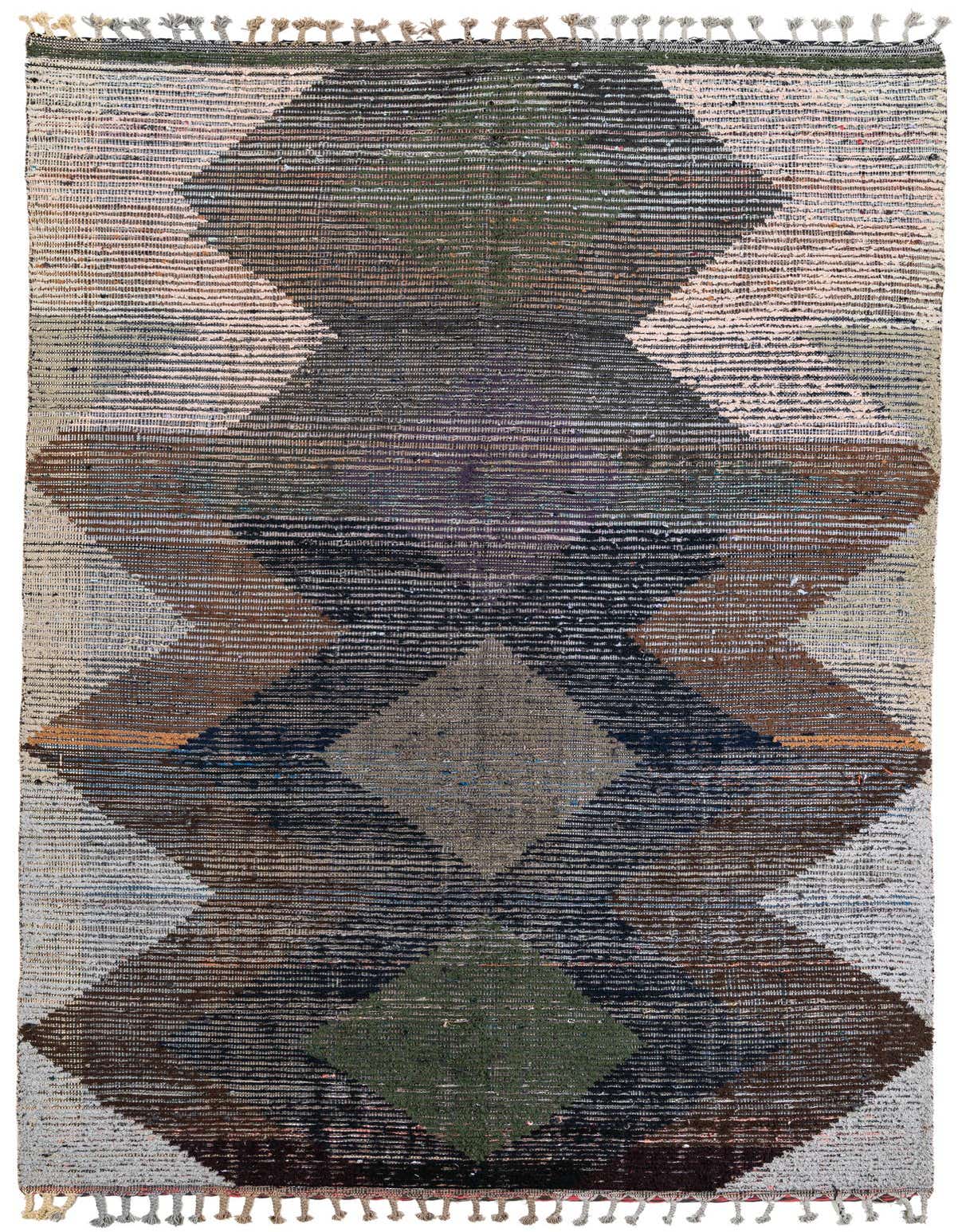 A 10 Ft Multi-colored Moroccan runner rug with a tribal geometric pattern and shag pile, ideal for a hallway.