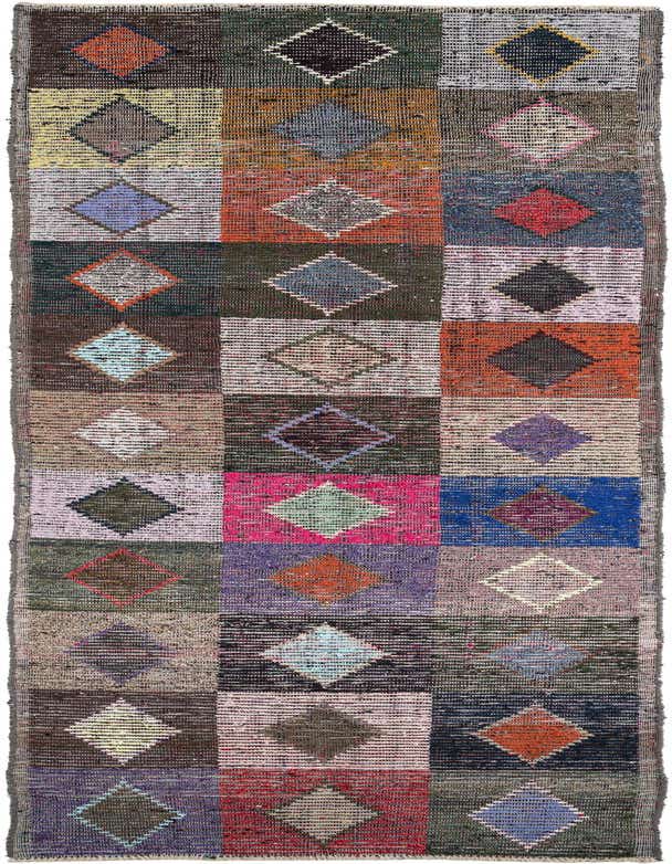 A vibrant 16 ft multi-colored wool runner rug with a tribal diamond pattern, perfect for hallways.
