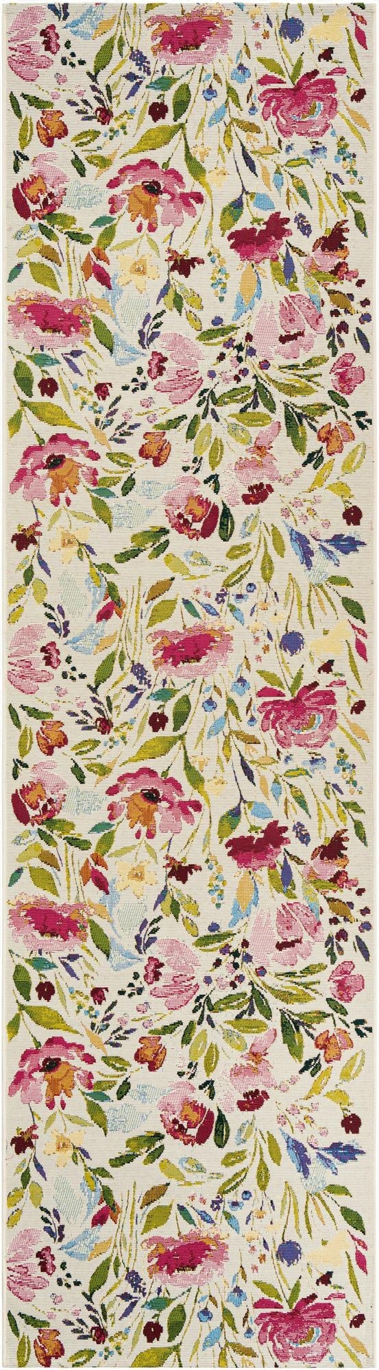  2' 7 x 10'  Washable Botanical Indoor / Outdoor Runner Rug