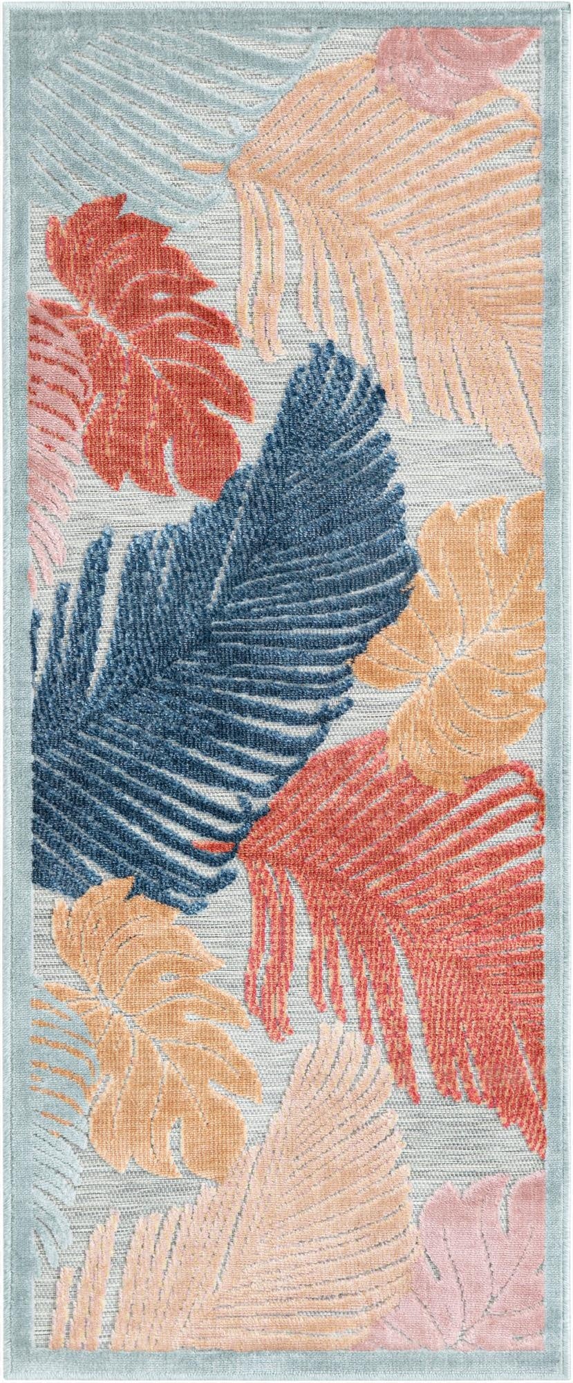  2' 2 x 5' 3  Washable Botanical Indoor / Outdoor Runner Rug