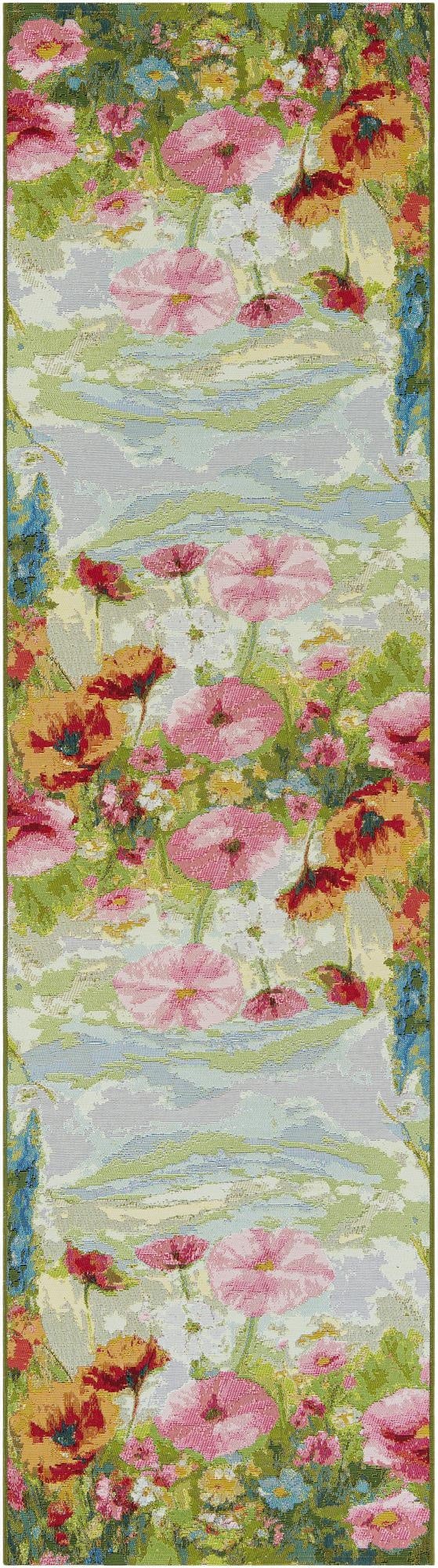  2' 7 x 10'  Washable Botanical Indoor / Outdoor Runner Rug