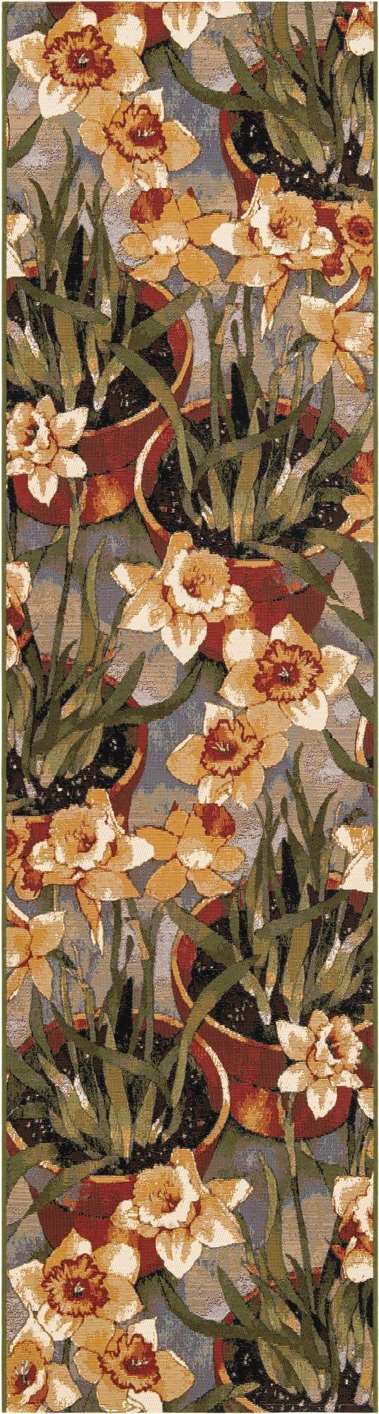  2' 7 x 10'  Washable Botanical Indoor / Outdoor Runner Rug