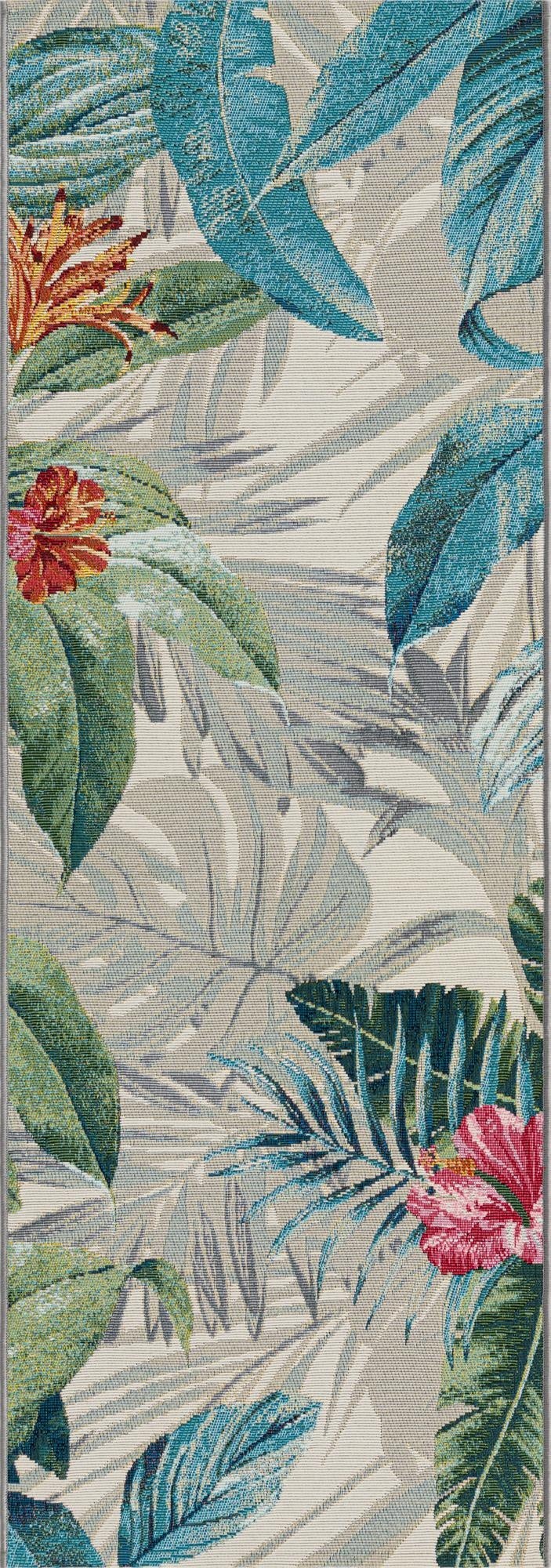  2' x 6'  Washable Botanical Indoor / Outdoor Runner Rug