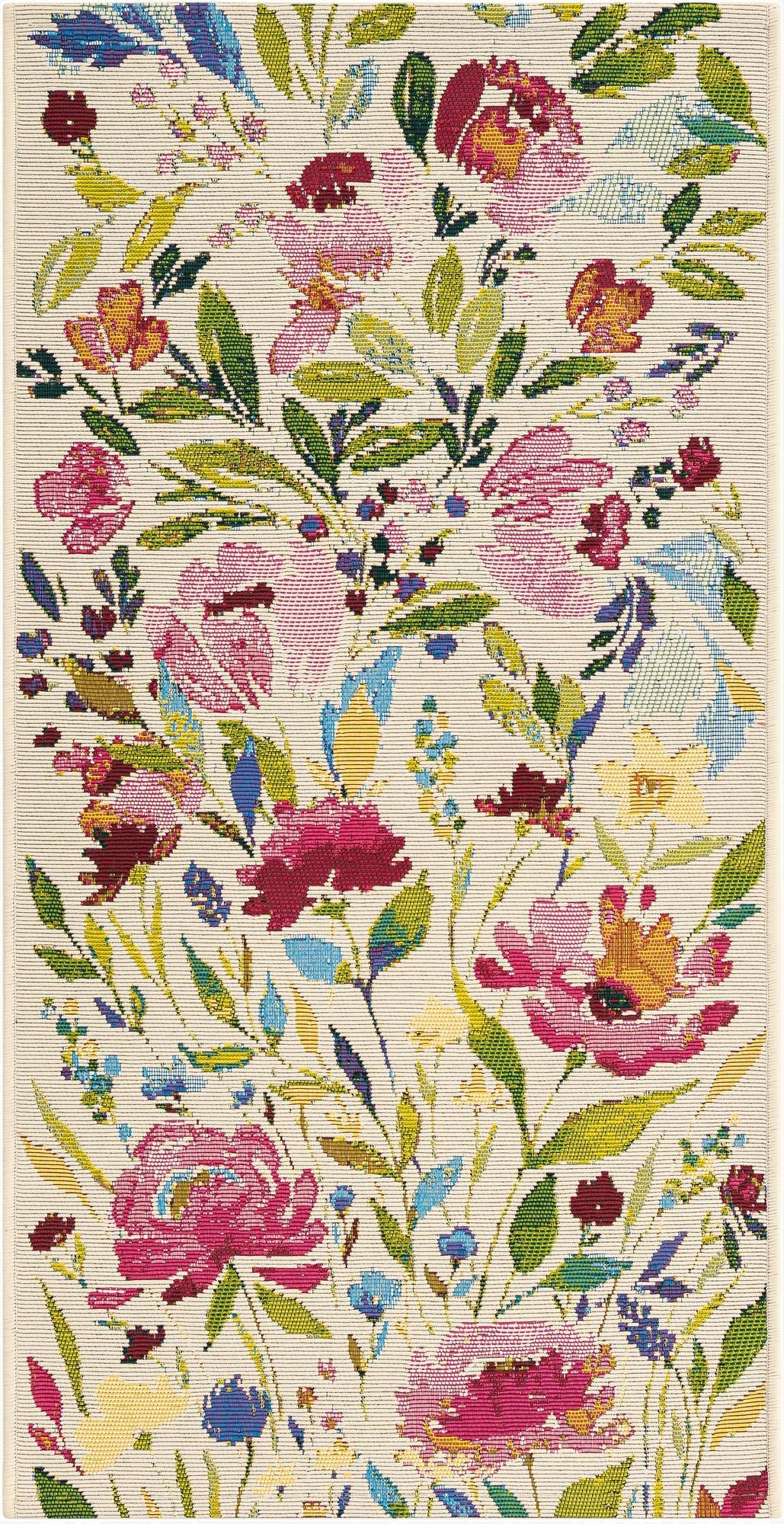  2' x 4'  Washable Botanical Indoor / Outdoor Runner Rug