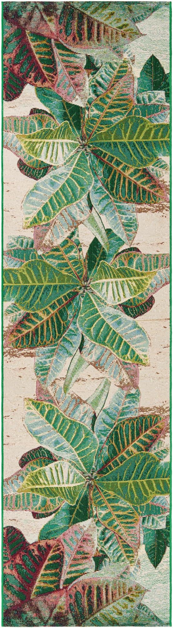  2' 7 x 10'  Washable Botanical Indoor / Outdoor Runner Rug