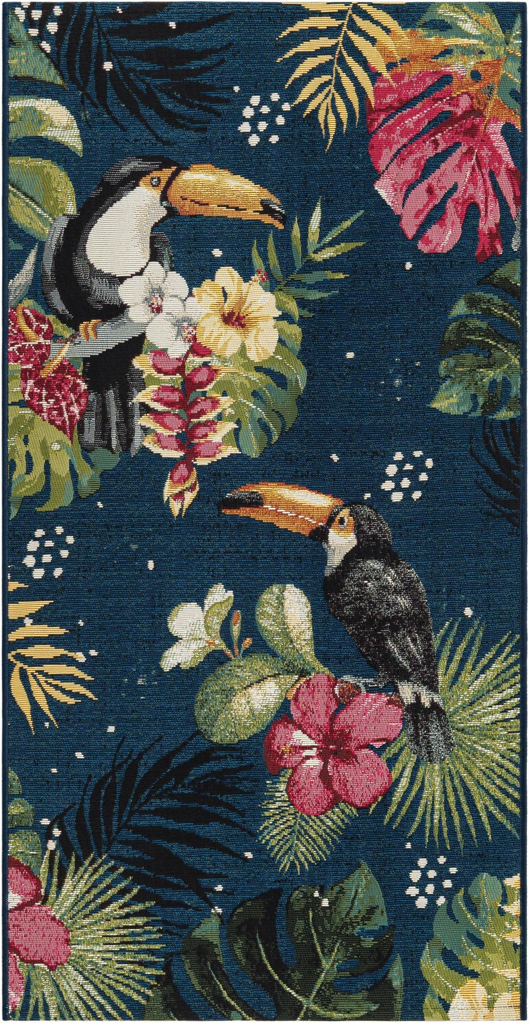  2' 7 x 5' 3  Washable Botanical Indoor / Outdoor Runner Rug