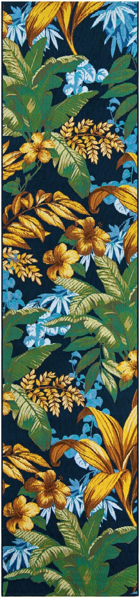  2' 7 x 12'  Washable Botanical Indoor / Outdoor Runner Rug