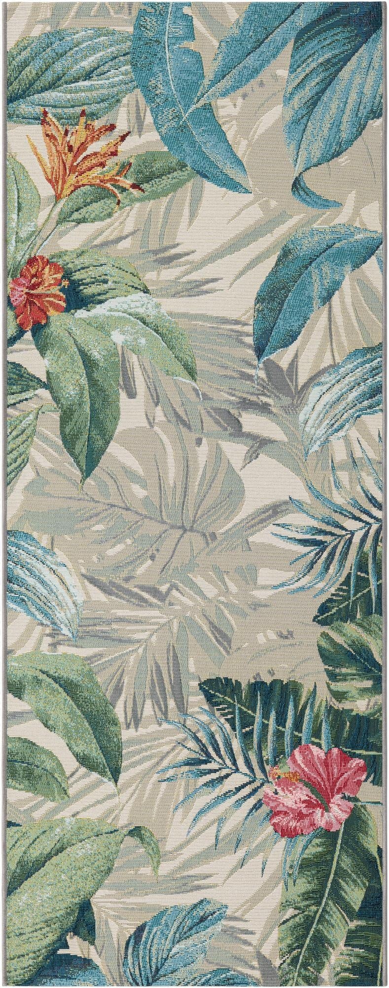  2' 7 x 7'  Washable Botanical Indoor / Outdoor Runner Rug
