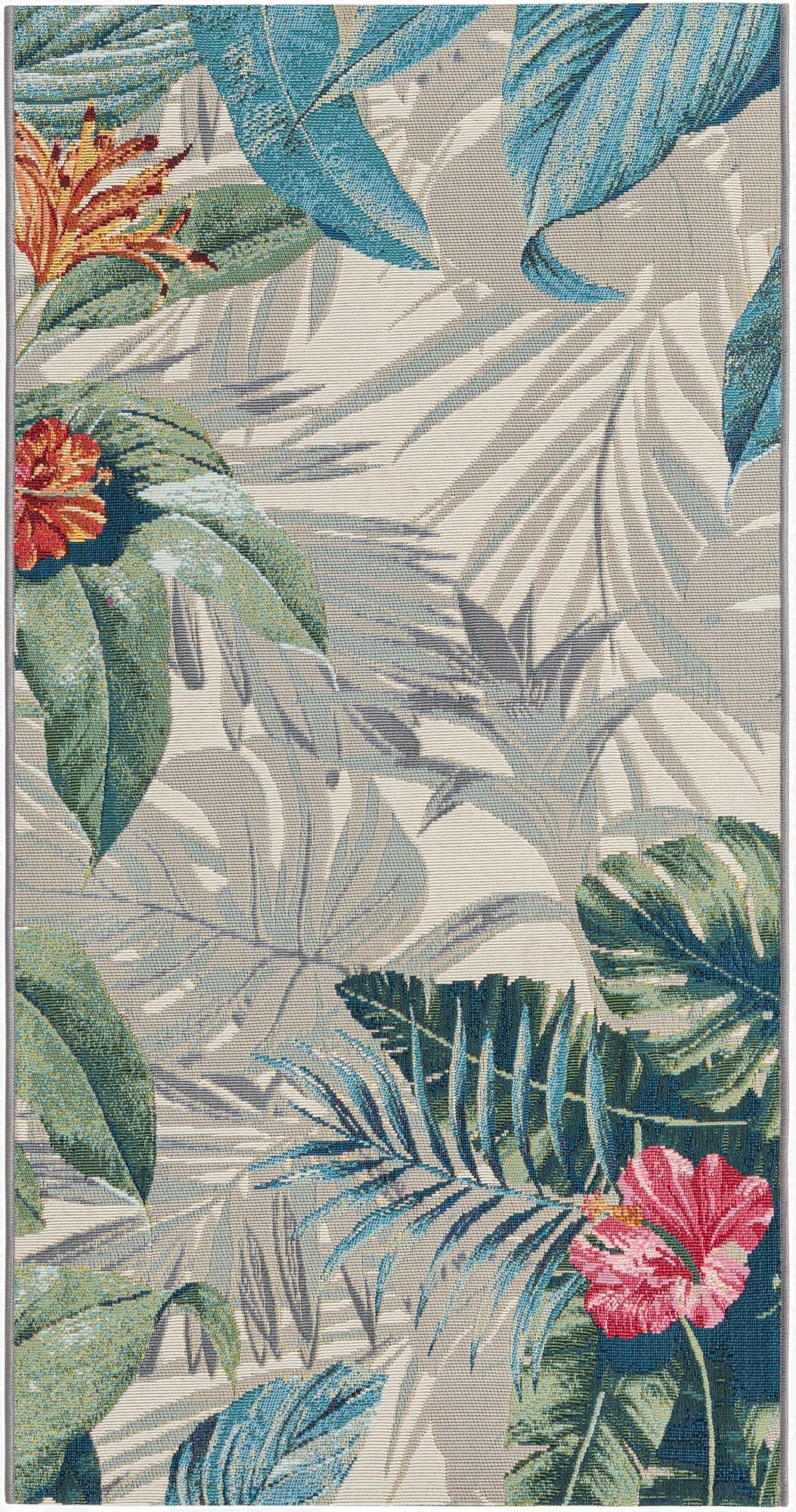  2' 7 x 5' 3  Washable Botanical Indoor / Outdoor Runner Rug