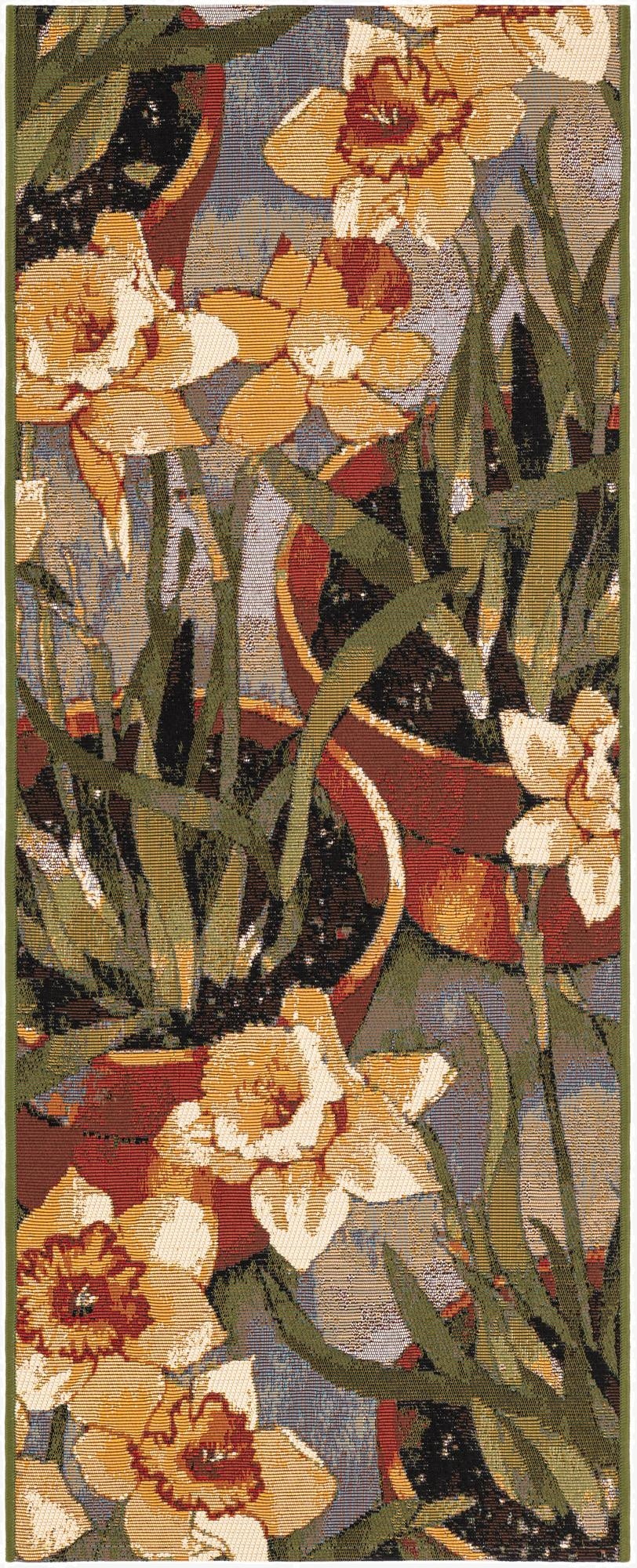  2' x 5'  Washable Botanical Indoor / Outdoor Runner Rug