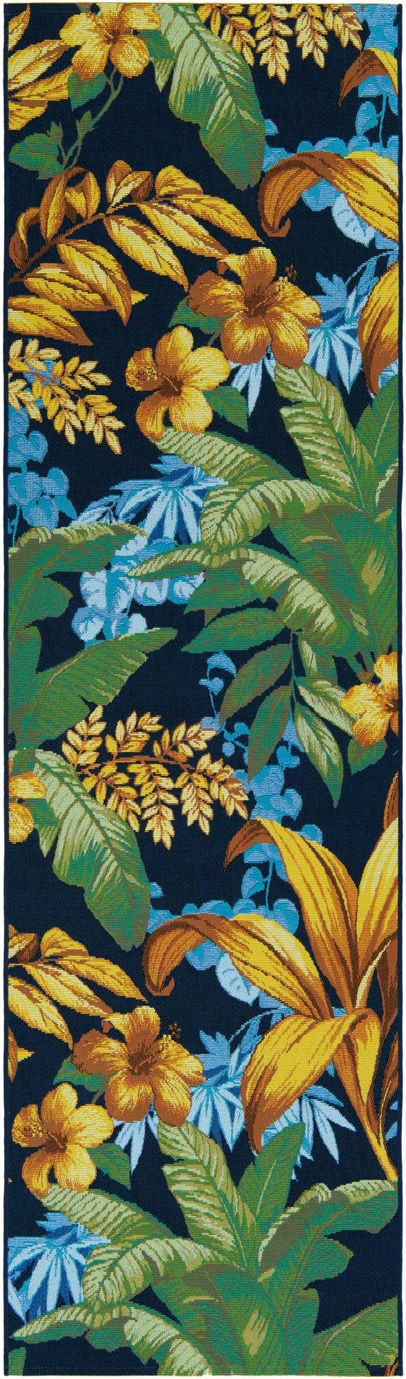  2' 7 x 9'  Washable Botanical Indoor / Outdoor Runner Rug