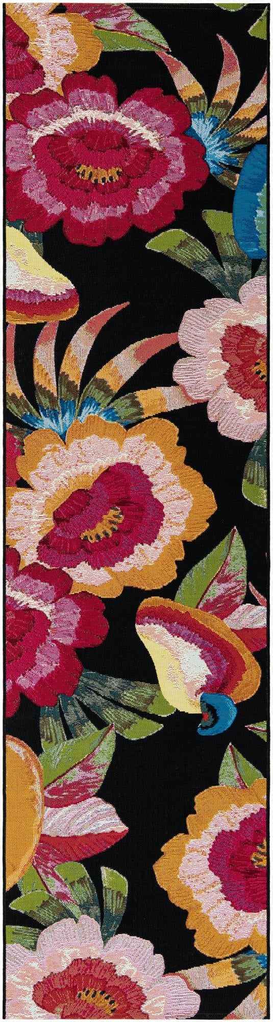  2' 7 x 10'  Washable Botanical Indoor / Outdoor Runner Rug