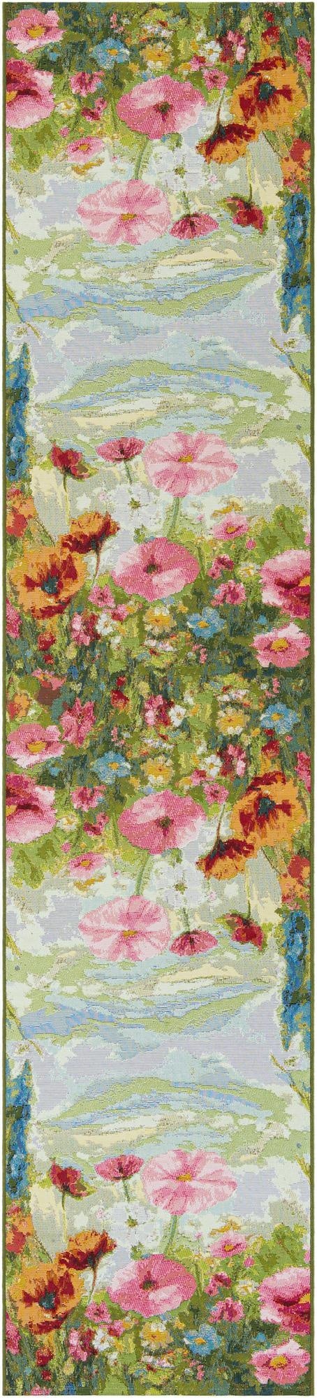  2' 7 x 12'  Washable Botanical Indoor / Outdoor Runner Rug