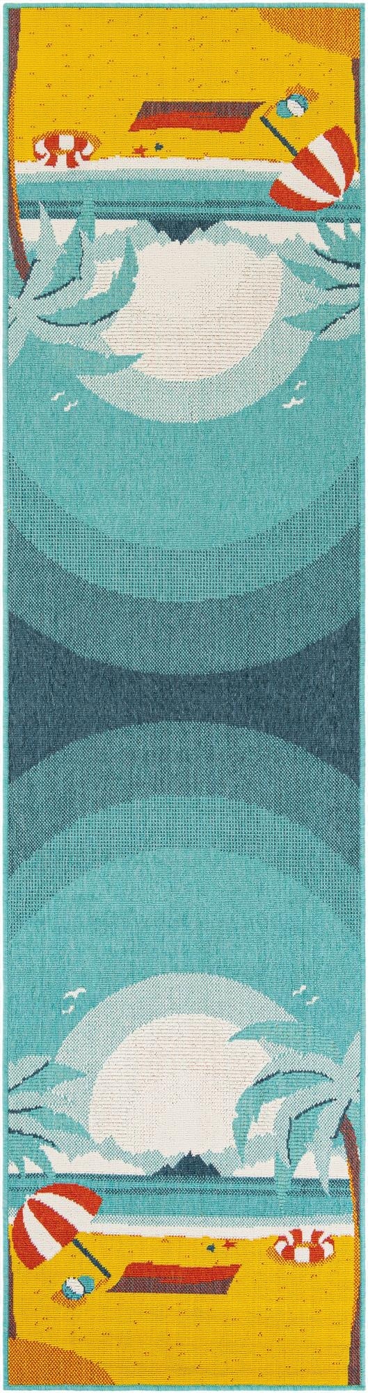  2' 7 x 10'  Washable Coastal Indoor / Outdoor Runner Rug