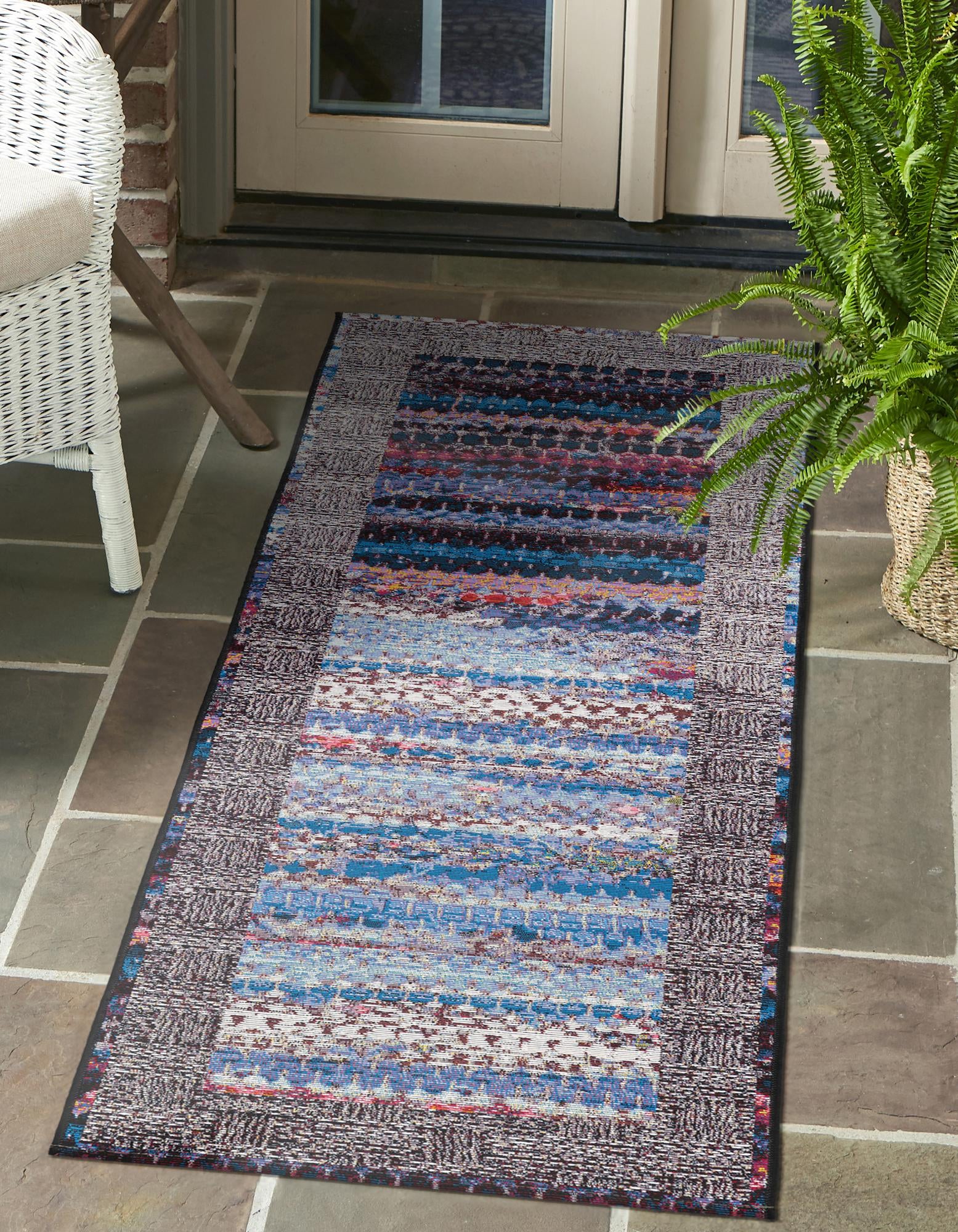 Multicolor 2' 7 x 12' Modern Indoor / Outdoor Runner Rug