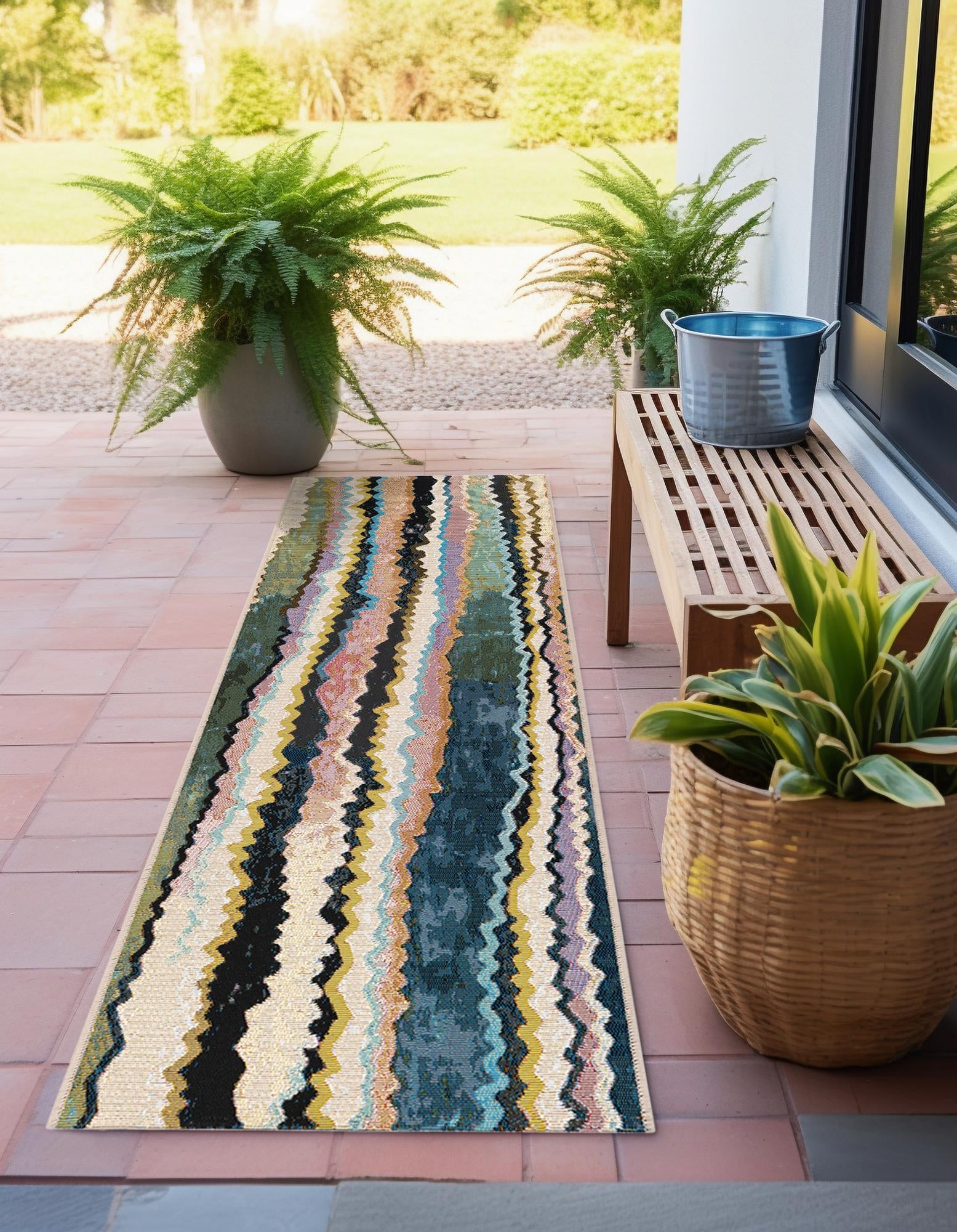 Multicolor 2' x 5' Modern Indoor / Outdoor Runner Rug | Rugs.com