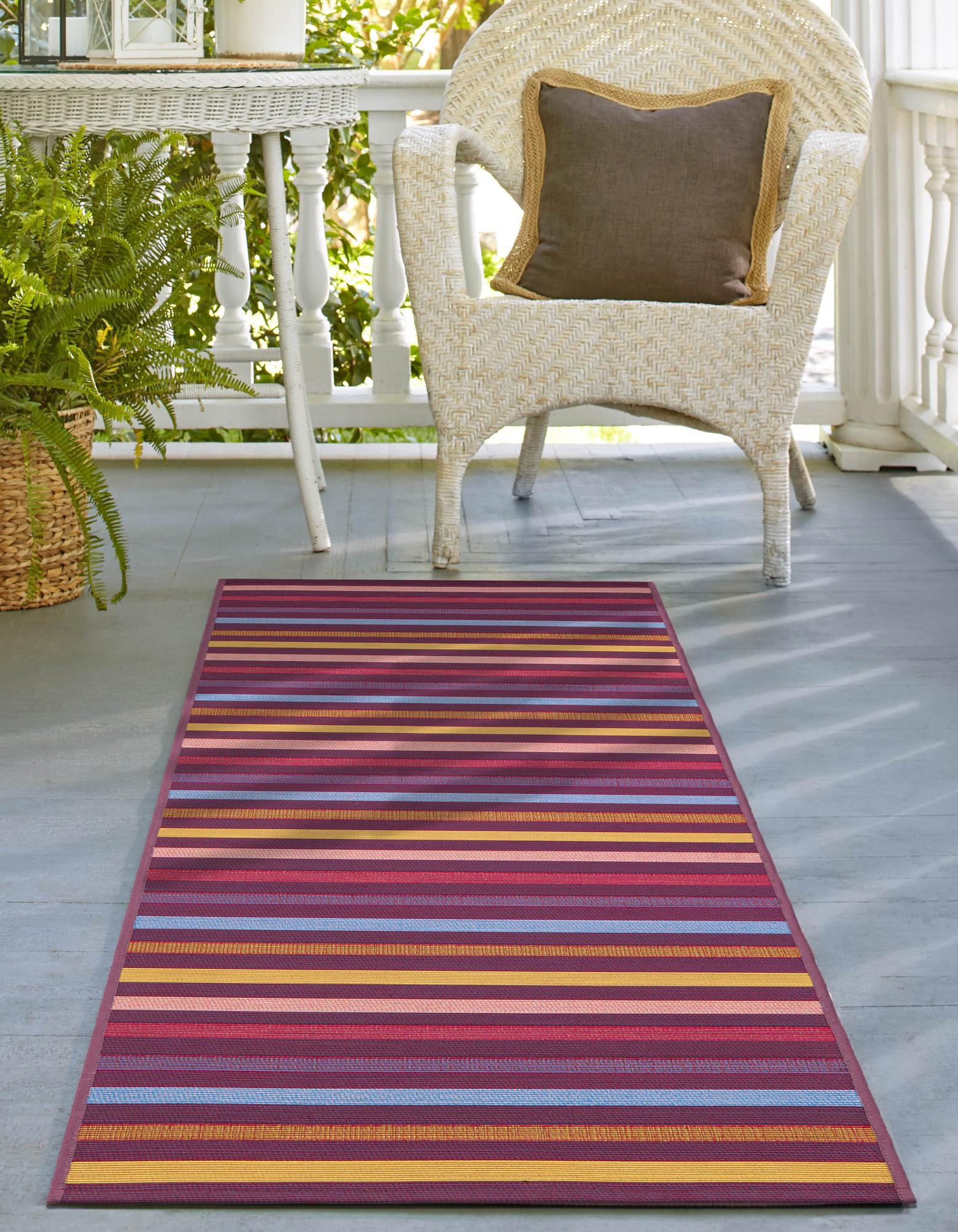 Multicolor 2' 7 x 12' Ribbon Indoor / Outdoor Runner Rug | Rugs.com
