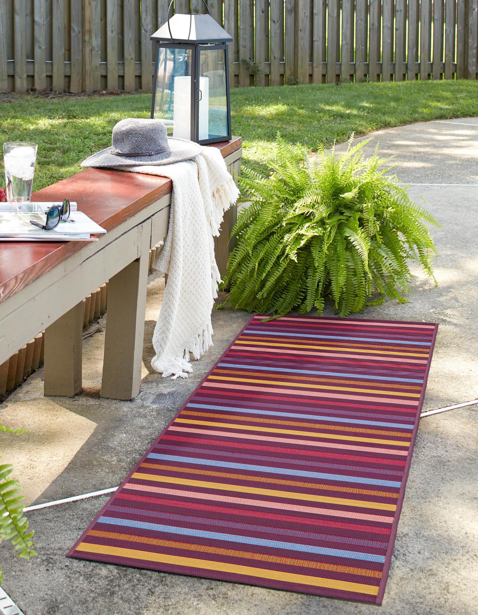 Multicolor 2' x 8' Ribbon Outdoor Runner Rug | Rugs.com
