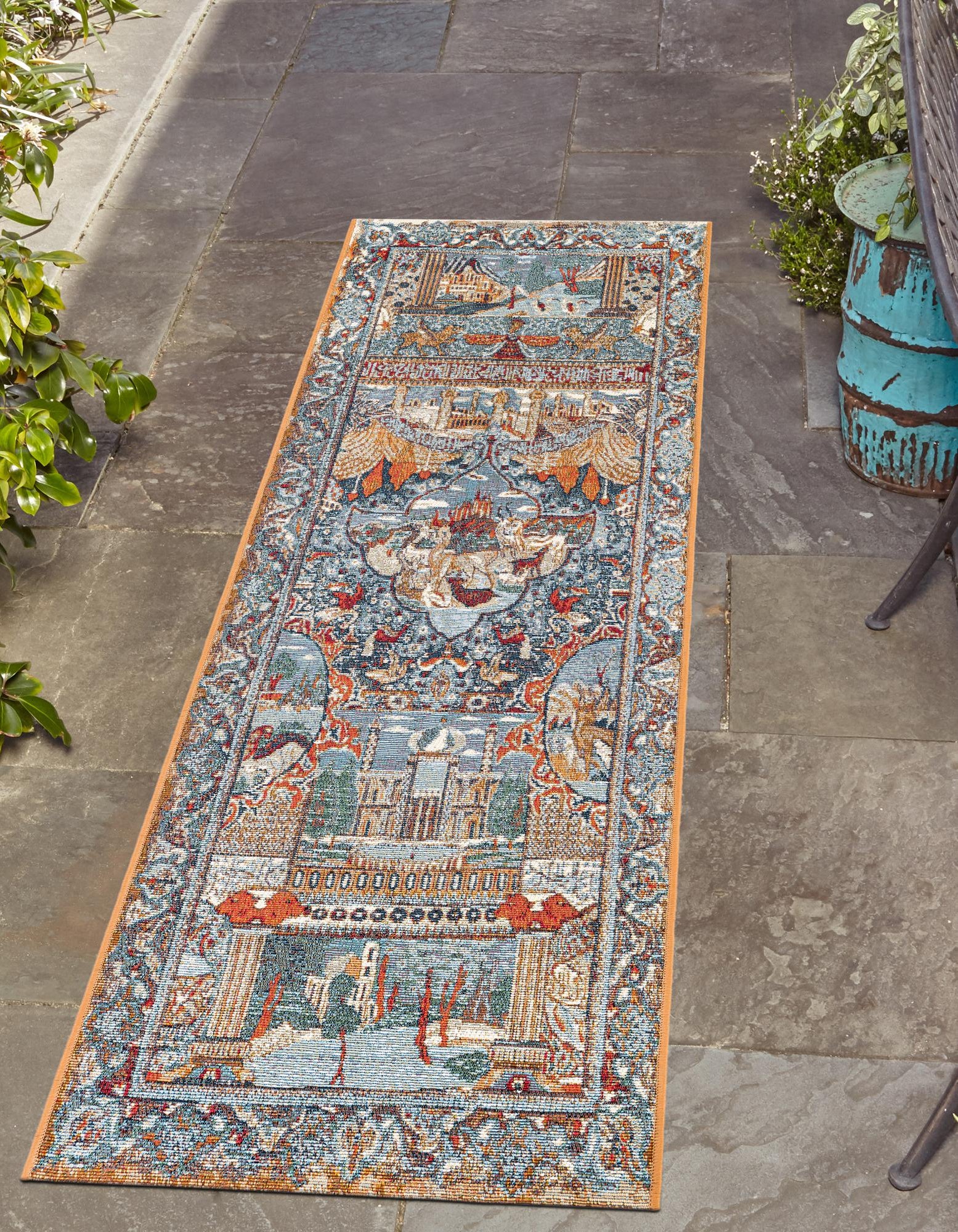 Multicolor 2' x 6' Traditional Indoor / Outdoor Runner Rug | Rugs.com