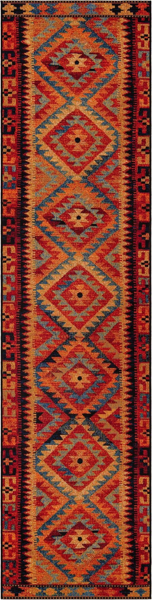  2' 7 x 11'  Washable Tribal Indoor / Outdoor Runner Rug