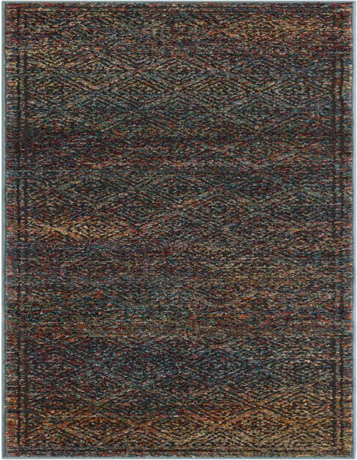A 6 ft multi-colored runner rug with a textured, abstract pattern, ideal for hallways or patios.