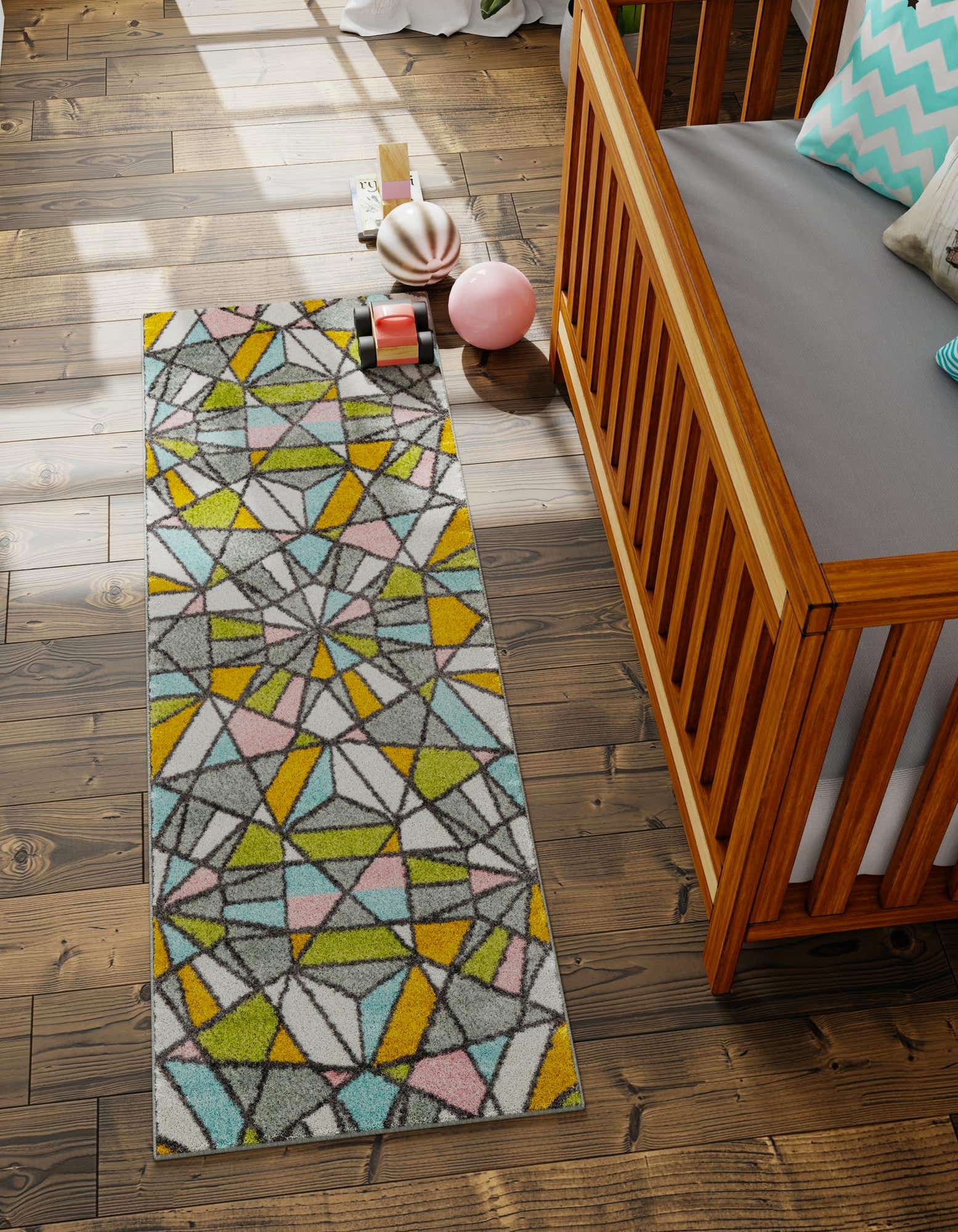 Multicolor 2' 2 x 6' 1 Stained Glass Whimsy Kids Runner Rug | Rugs.com