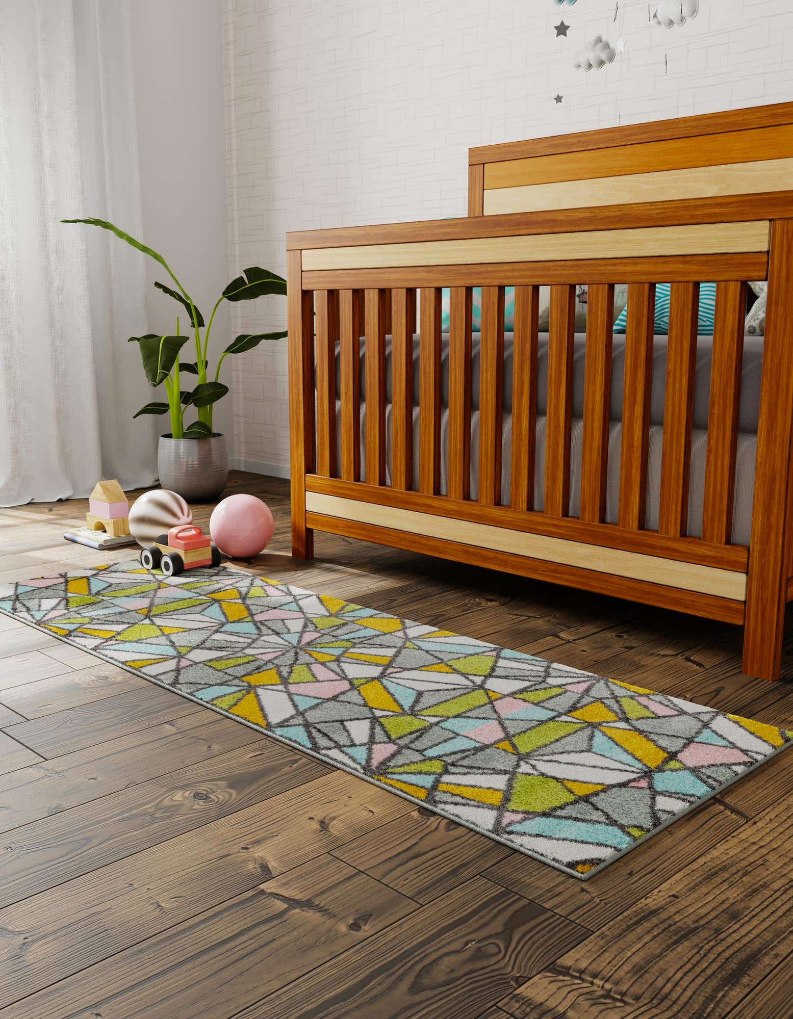 Multicolor 2' 2 x 6' 1 Stained Glass Whimsy Kids Runner Rug | Rugs.com