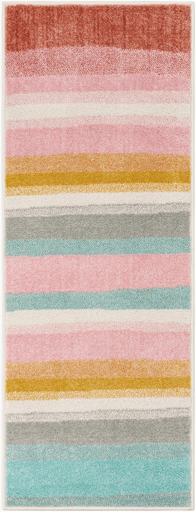  2' x 5' 3 Rainbow Stripes Whimsy Kids Runner Rug