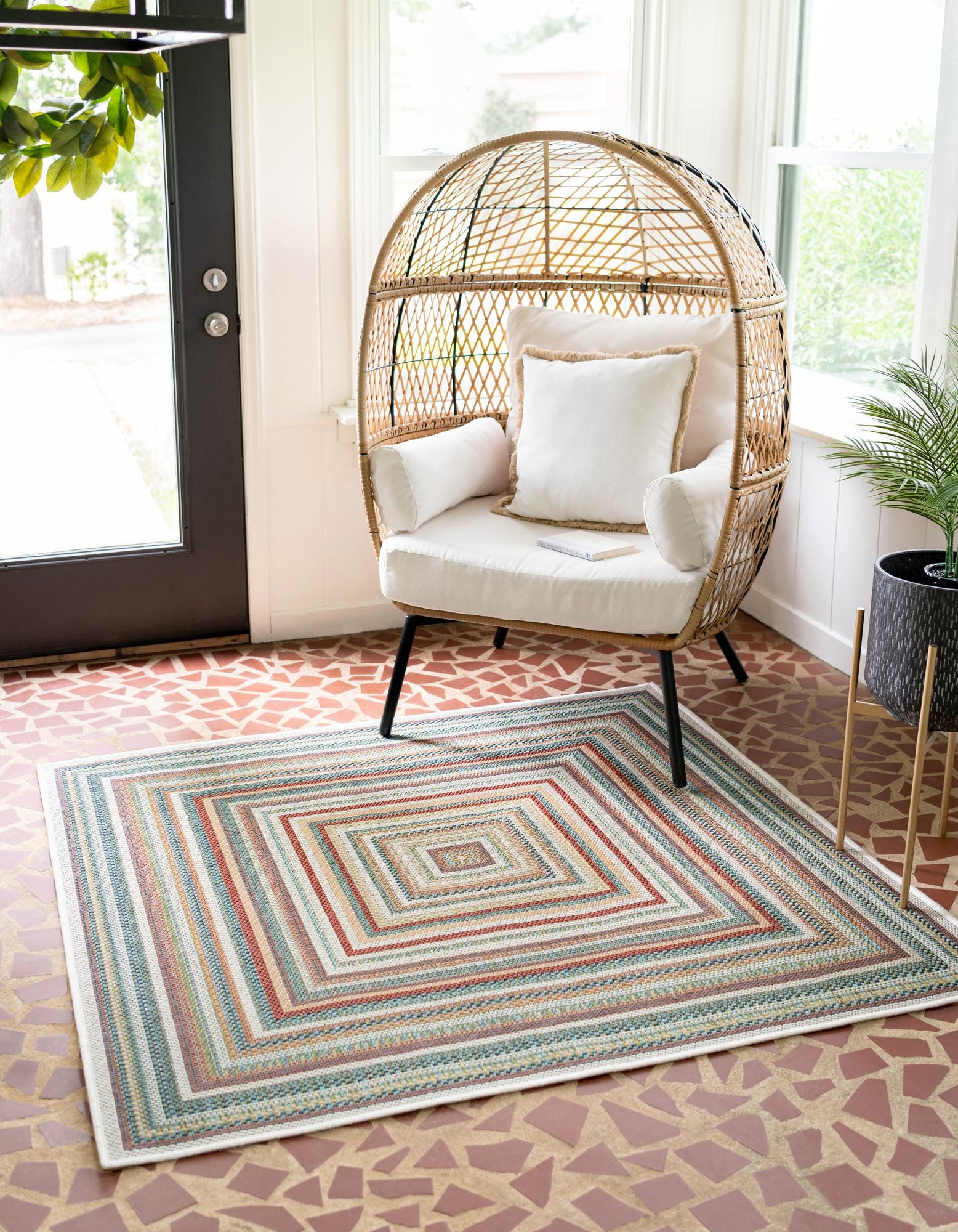 Multicolor 10' x 10' Washable Baja Indoor / Outdoor Square Rug | Rugs.com