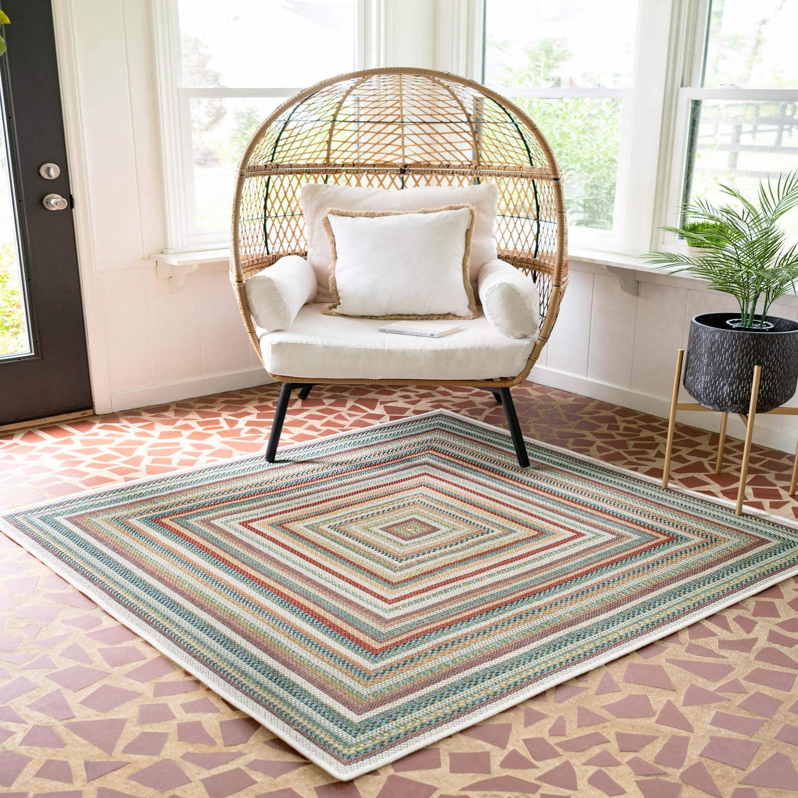 Multicolor 10' x 10' Washable Baja Indoor / Outdoor Square Rug | Rugs.com