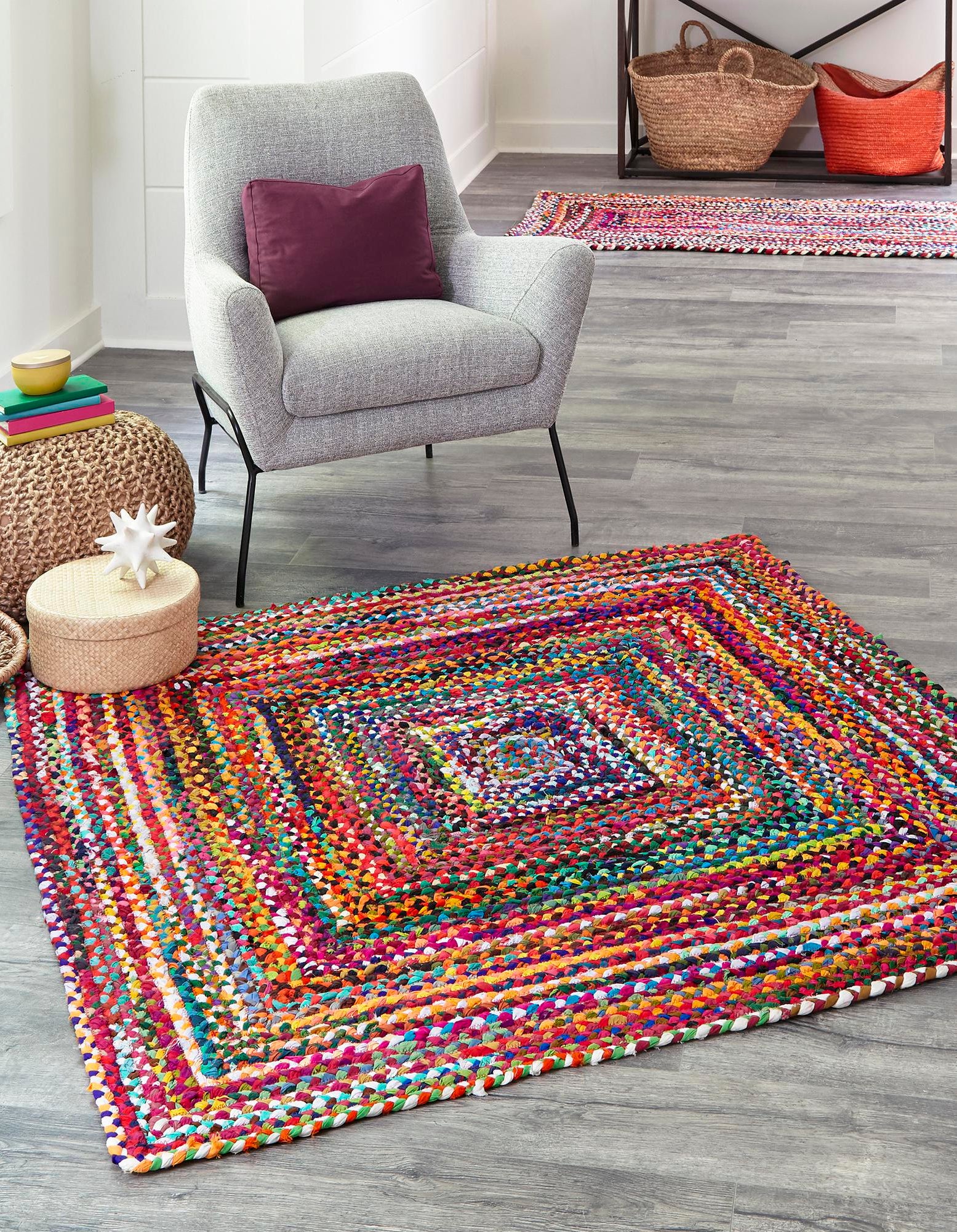 Multicolor 8' x 8' Hand Braided Chindi Square Rug | Rugs.com