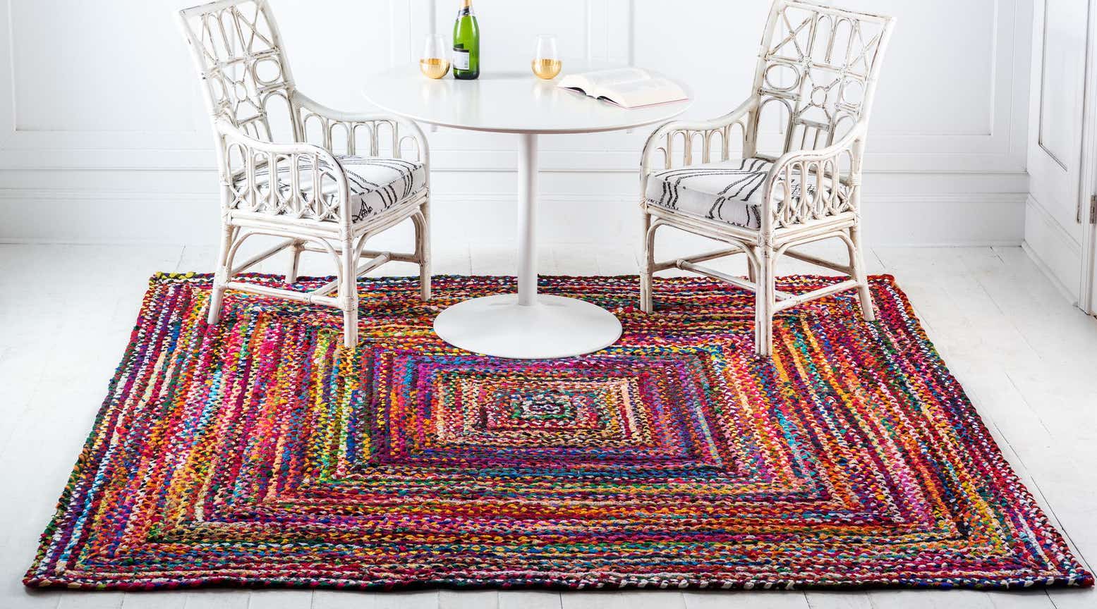 Multicolor 3' 3 x 3' 3 Hand Braided Chindi Square Rug | Rugs.com